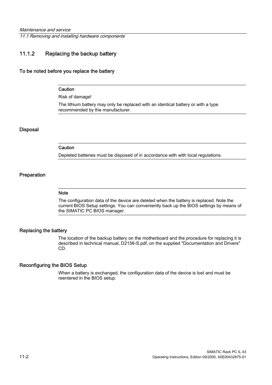 2 replacing the backup battery | Siemens SIMATIC INDUSTRIAL PC PCIL43 User Manual | Page 56 / 112