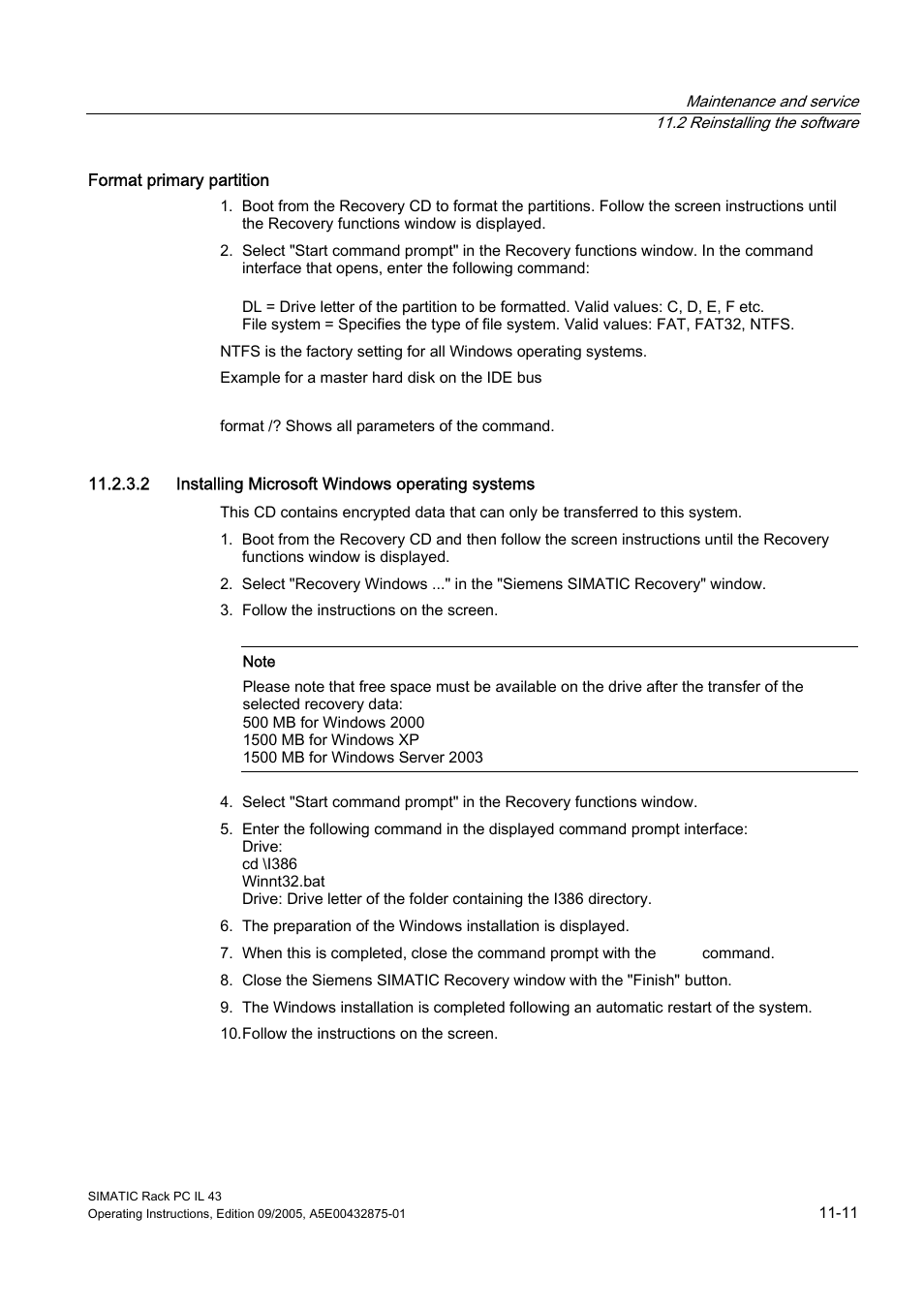 2 installing microsoft windows operating systems | Siemens SIMATIC INDUSTRIAL PC PCIL43 User Manual | Page 65 / 112