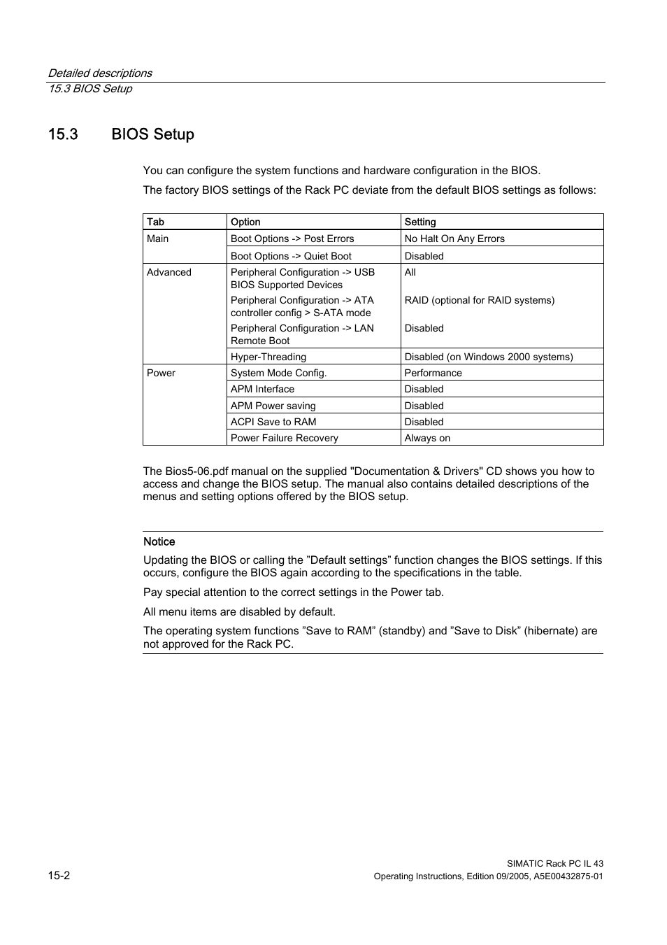 3 bios setup, Bios setup | Siemens SIMATIC INDUSTRIAL PC PCIL43 User Manual | Page 80 / 112