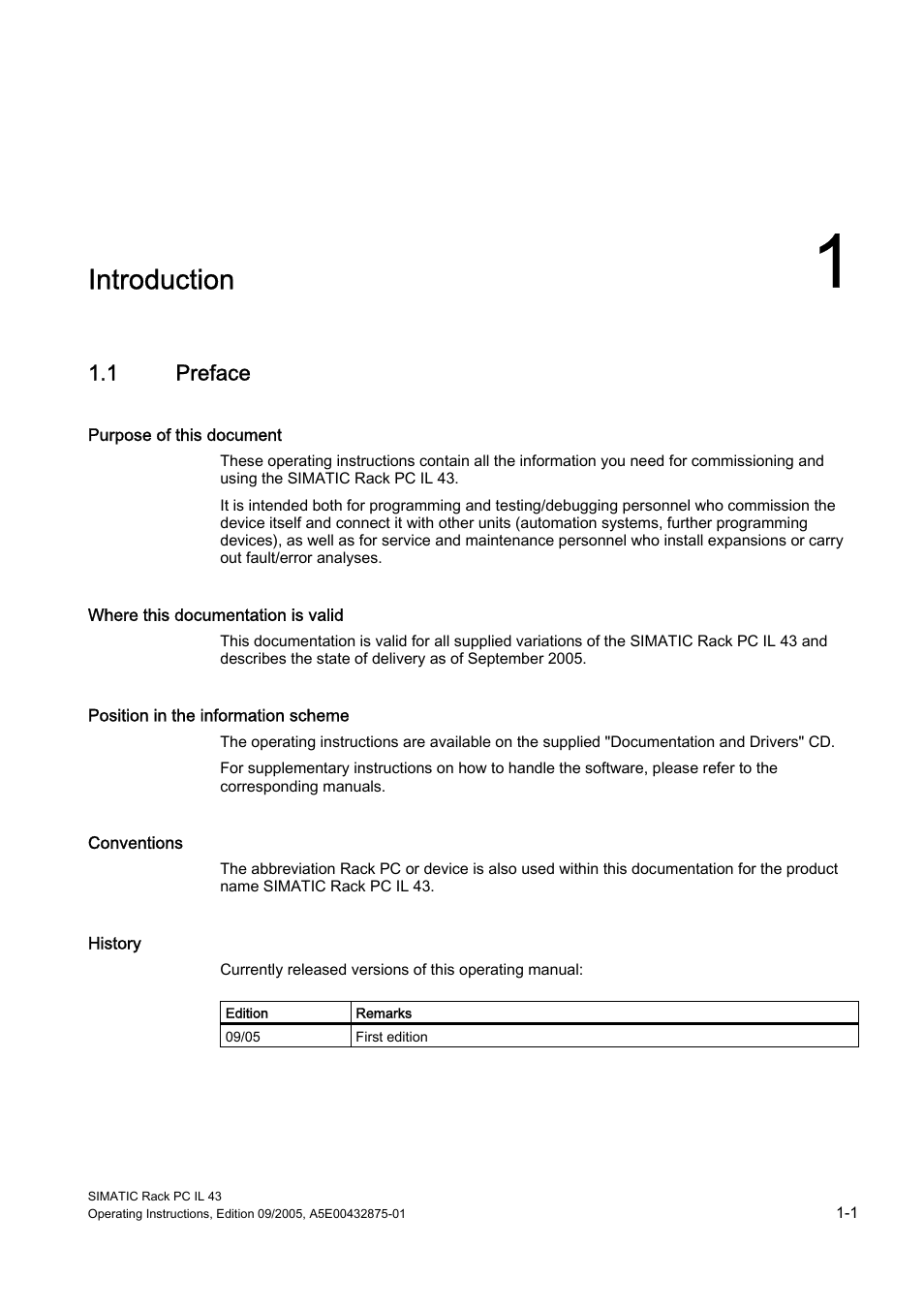 1 introduction, 1 preface, Introduction | Preface | Siemens SIMATIC INDUSTRIAL PC PCIL43 User Manual | Page 9 / 112