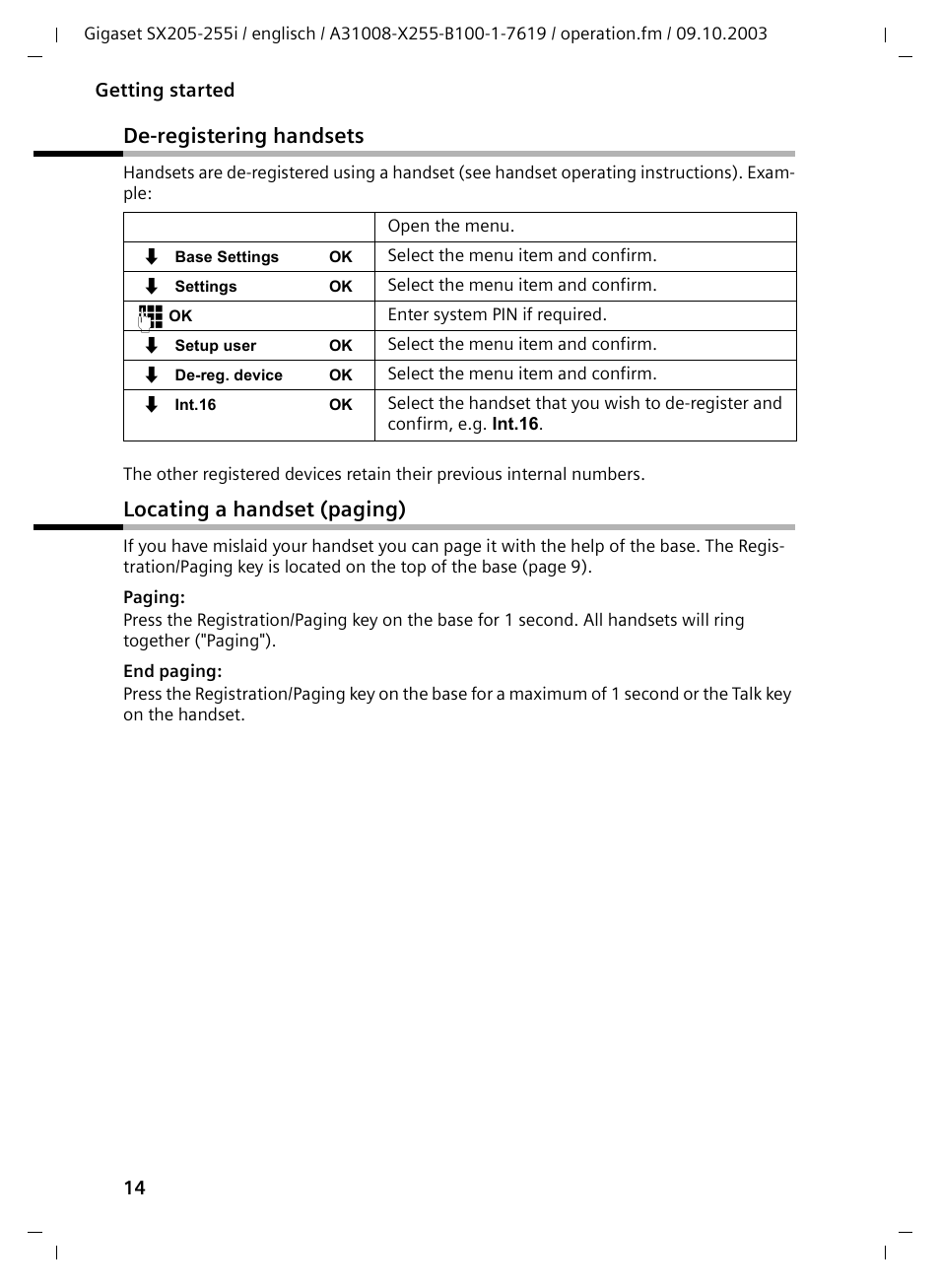 De-registering handsets, Locating a handset (paging) | Siemens GIGASET SX255 User Manual | Page 15 / 52