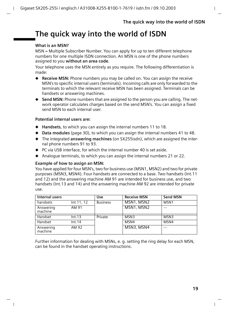 The quick way into the world of isdn | Siemens GIGASET SX255 User Manual | Page 20 / 52