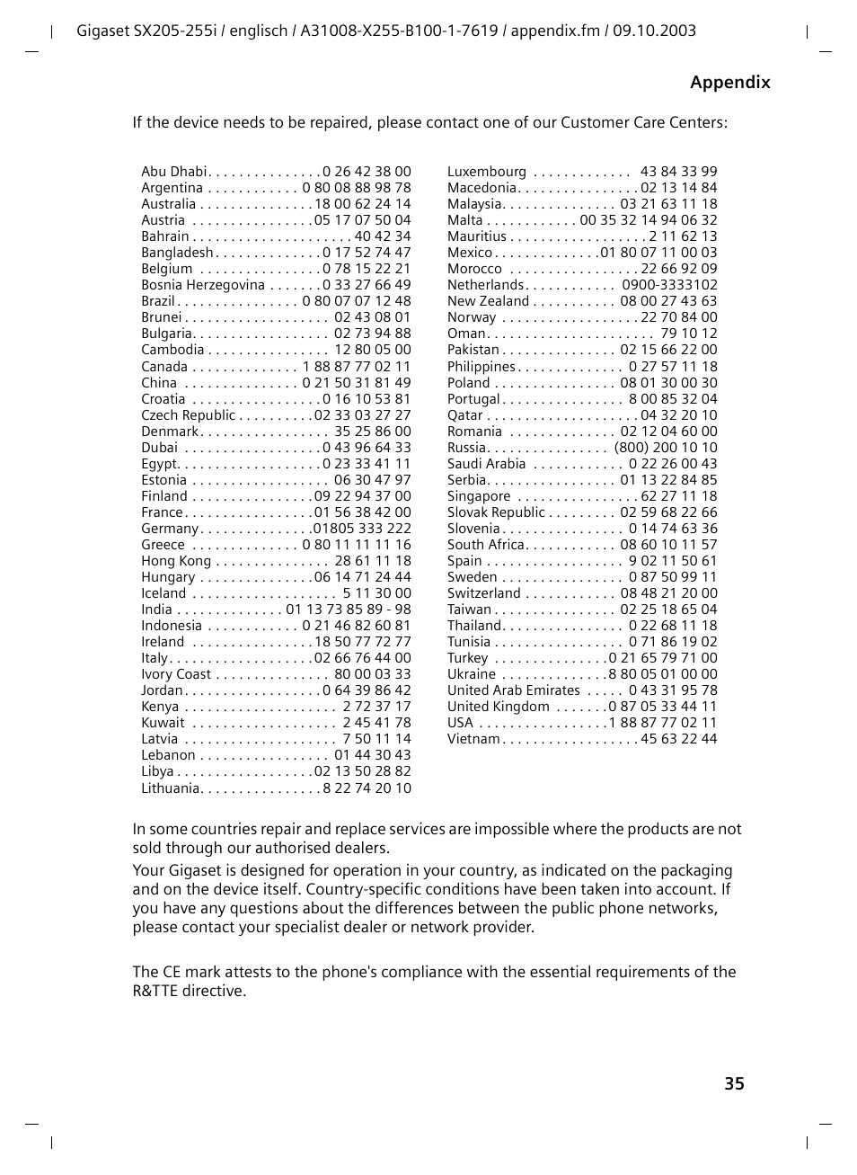 35 appendix | Siemens GIGASET SX255 User Manual | Page 36 / 52