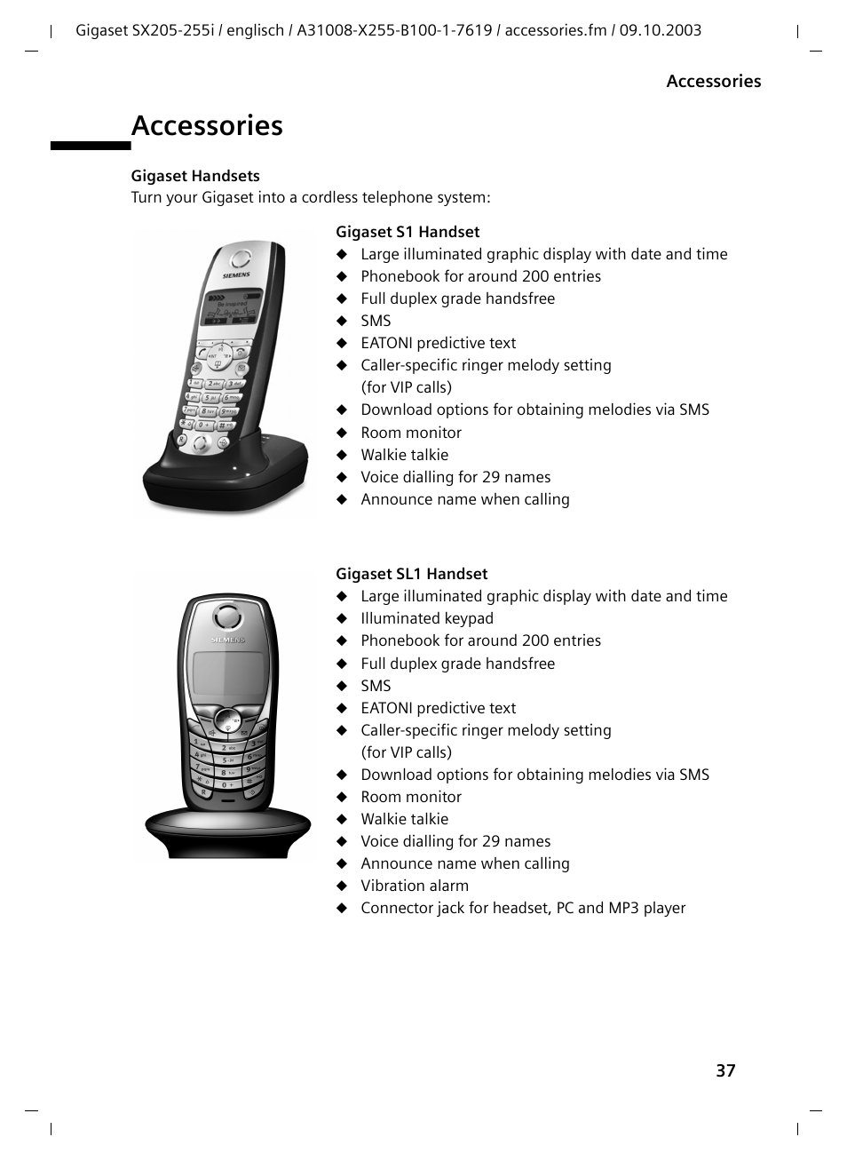 Accessories | Siemens GIGASET SX255 User Manual | Page 38 / 52