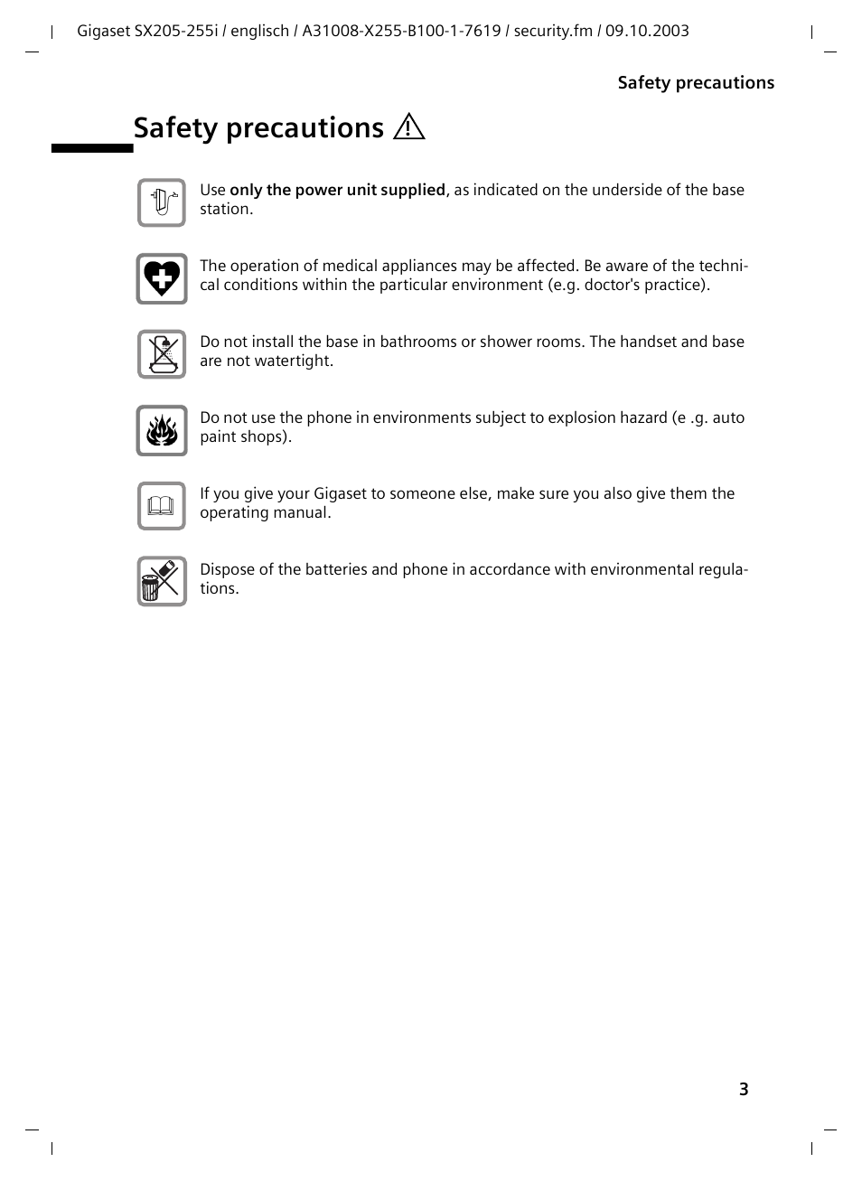 Safety precautions | Siemens GIGASET SX255 User Manual | Page 4 / 52