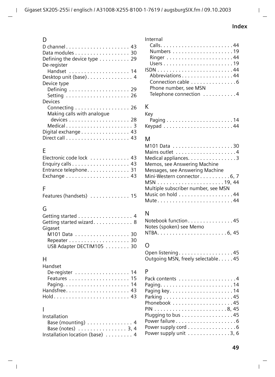 Siemens GIGASET SX255 User Manual | Page 50 / 52