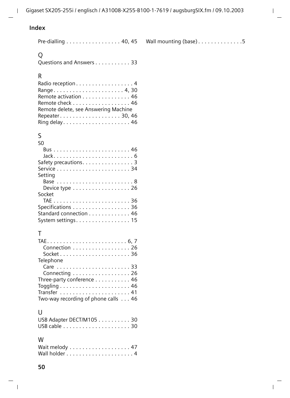 Siemens GIGASET SX255 User Manual | Page 51 / 52