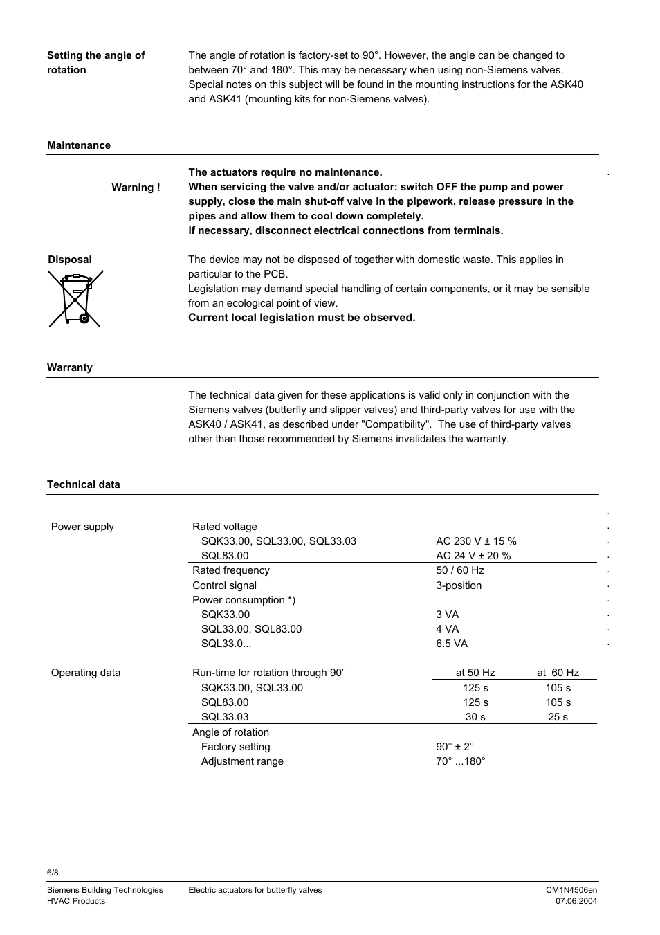 Siemens Electric Actuators For Butterfly Valves SQU83 User Manual | Page 6 / 8