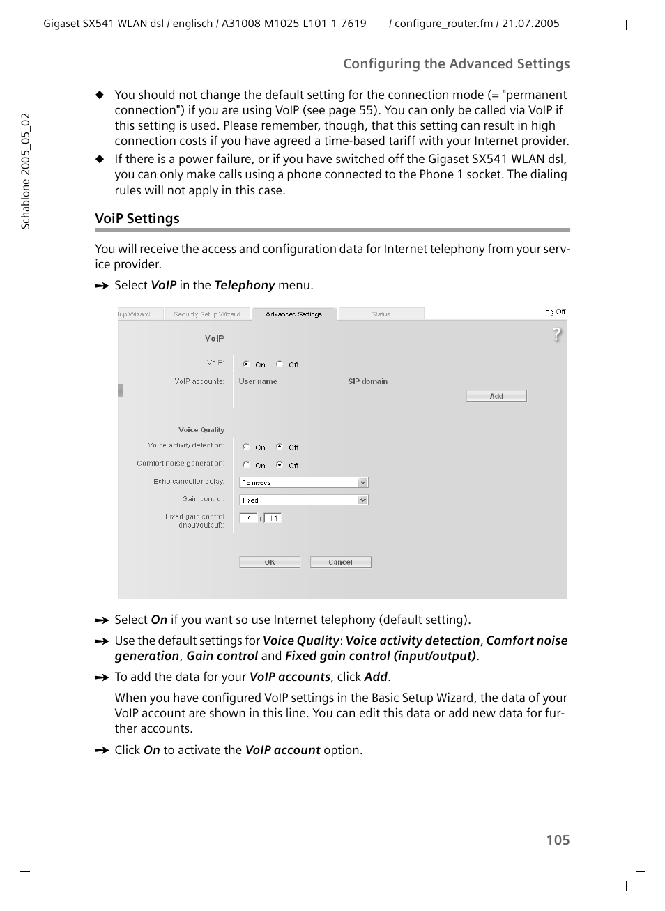 Voip settings | Siemens Gigaset SX541 WLAN dsl User Manual | Page 107 / 187