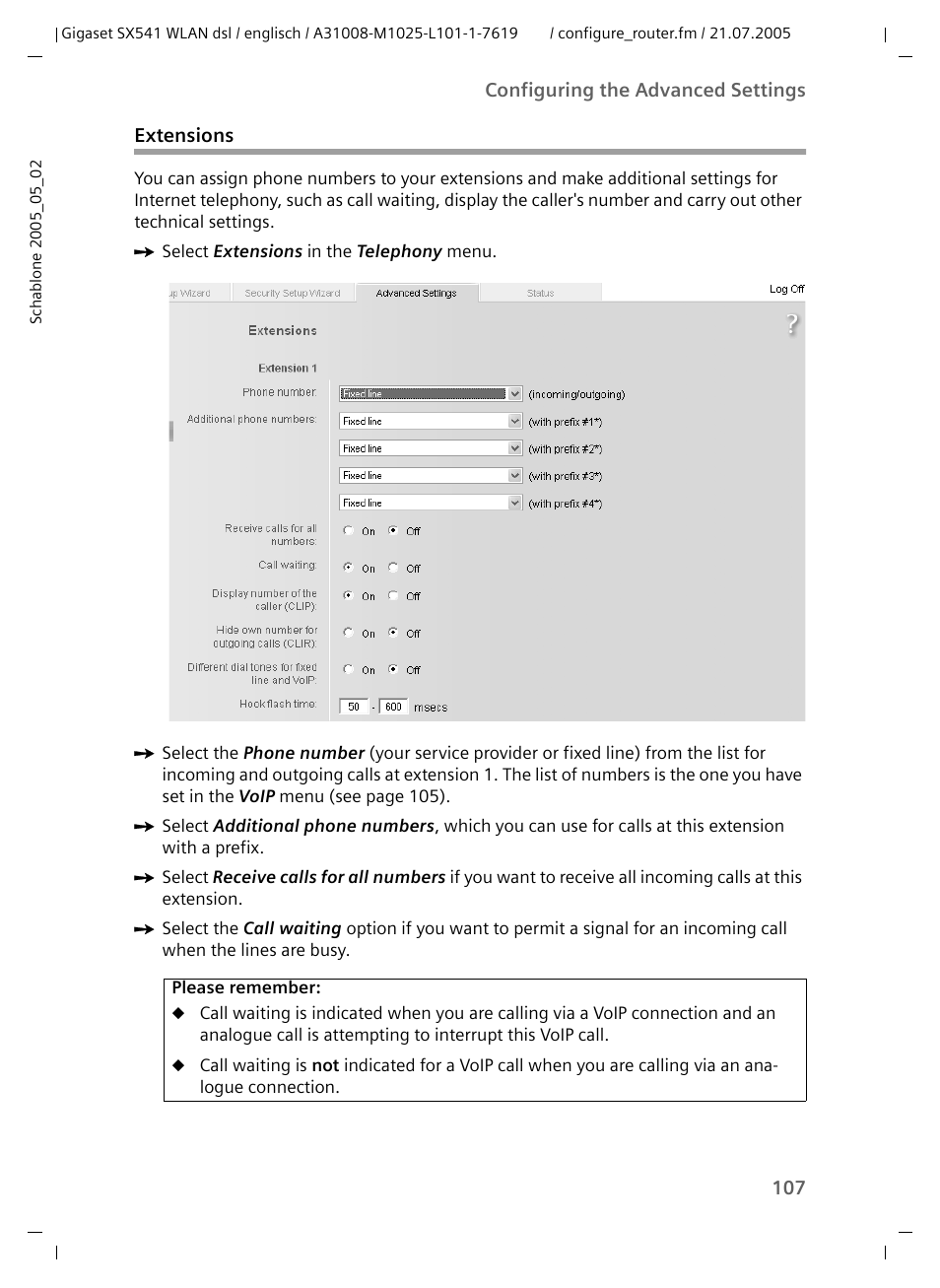 Extensions | Siemens Gigaset SX541 WLAN dsl User Manual | Page 109 / 187