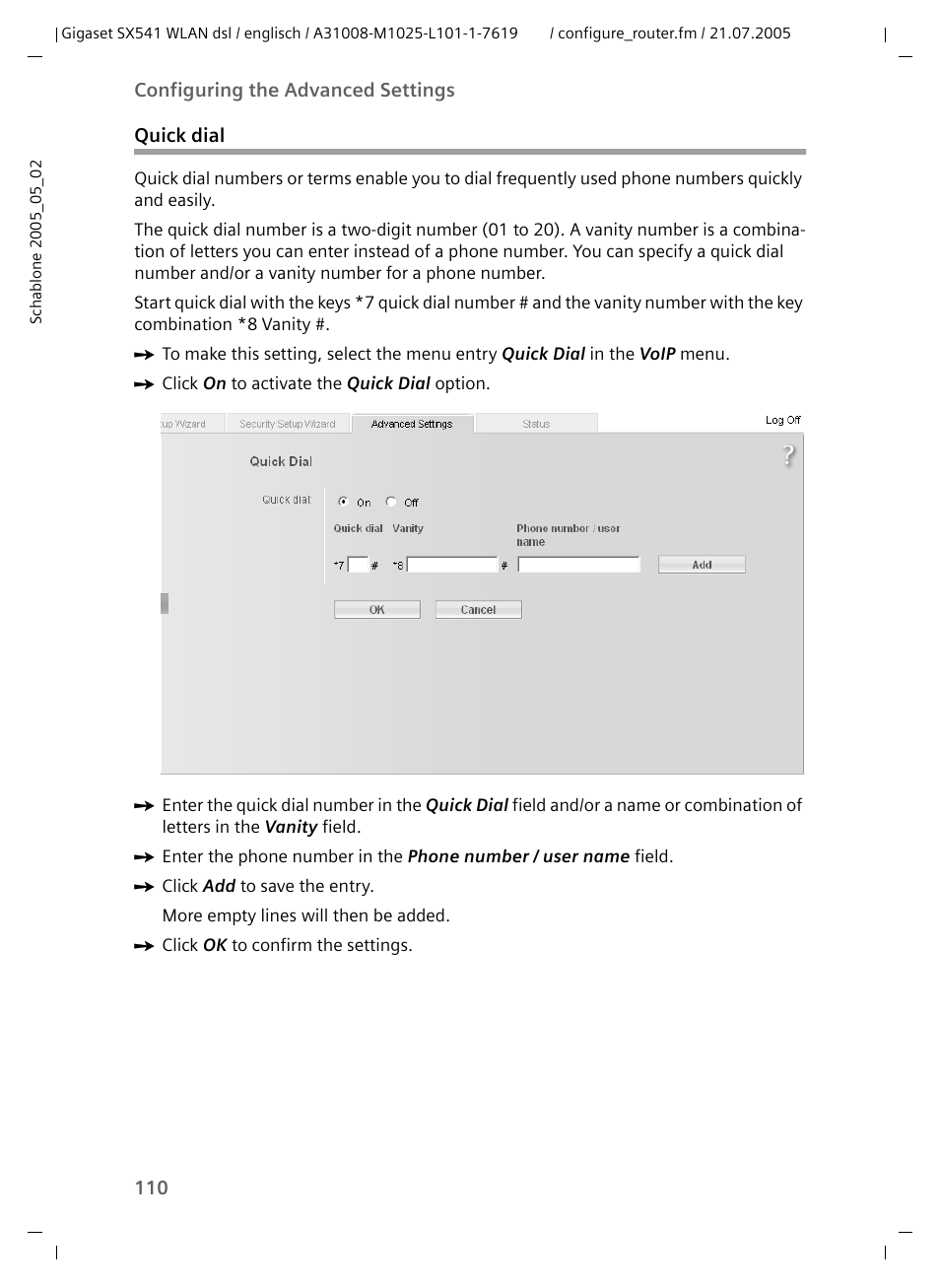 Quick dial | Siemens Gigaset SX541 WLAN dsl User Manual | Page 112 / 187