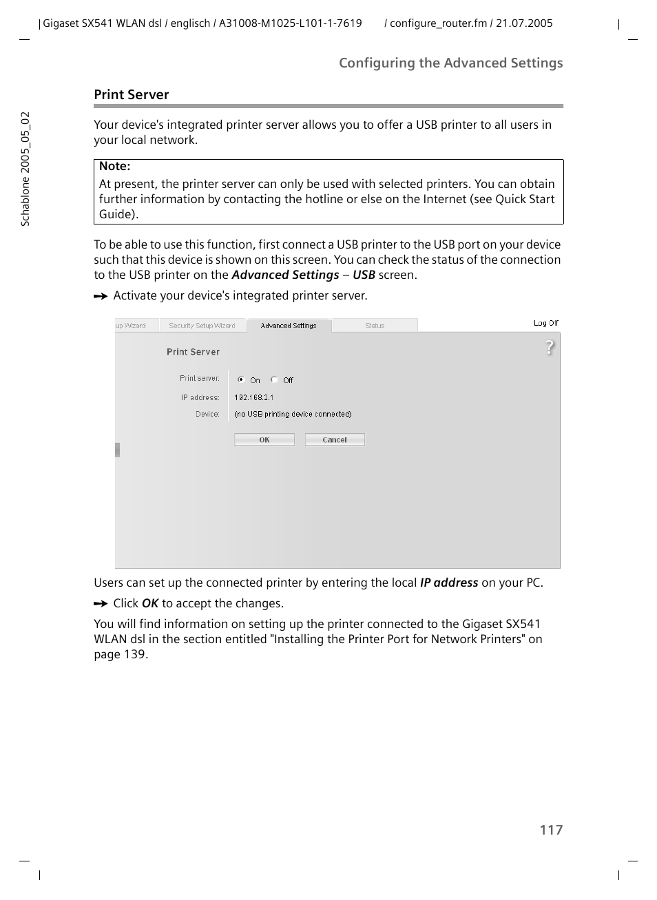 Print server | Siemens Gigaset SX541 WLAN dsl User Manual | Page 119 / 187