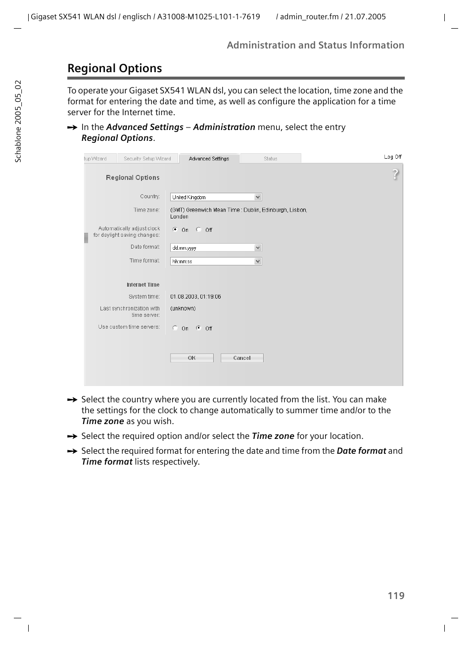 Regional options | Siemens Gigaset SX541 WLAN dsl User Manual | Page 121 / 187