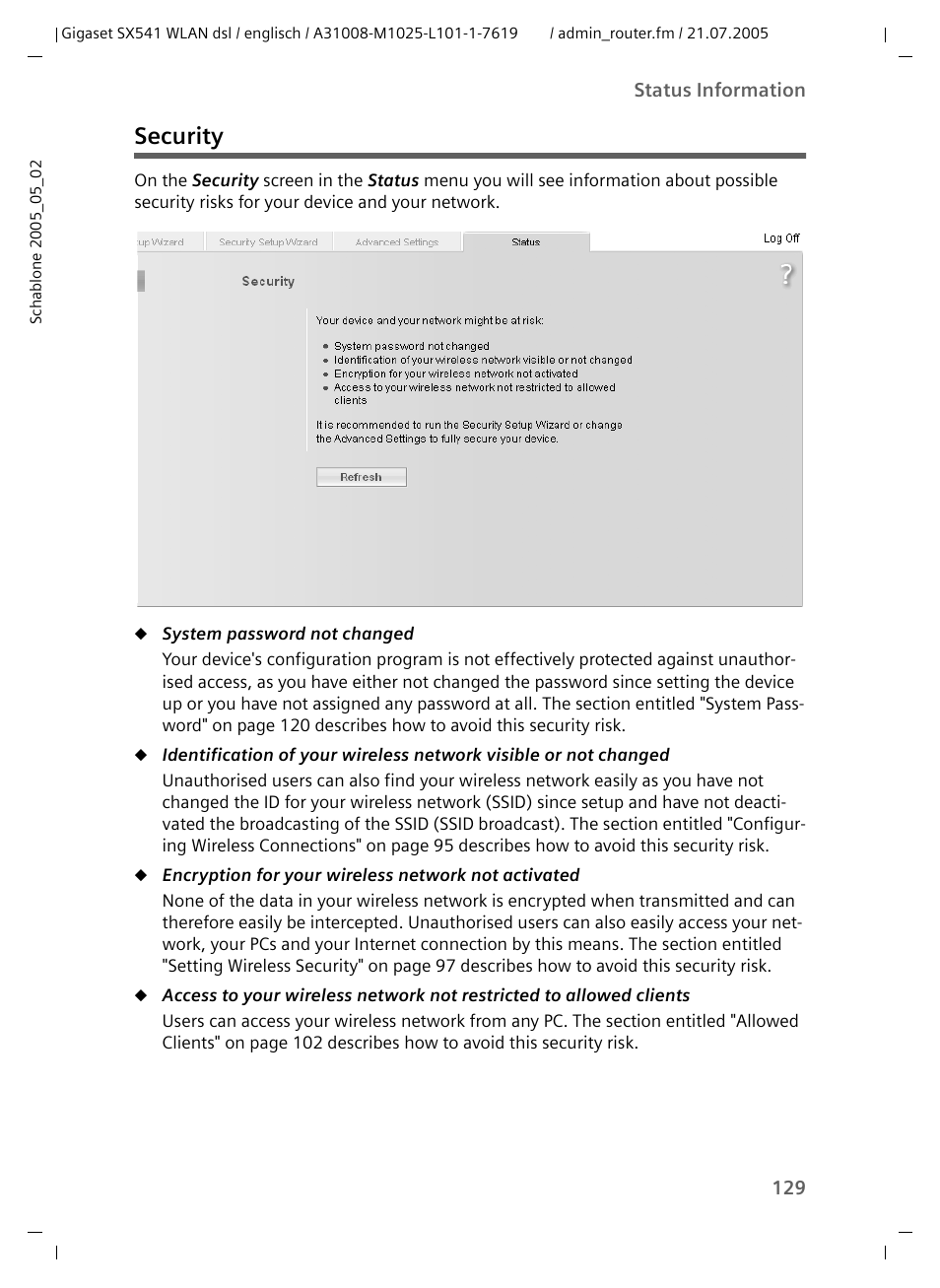 Security | Siemens Gigaset SX541 WLAN dsl User Manual | Page 131 / 187