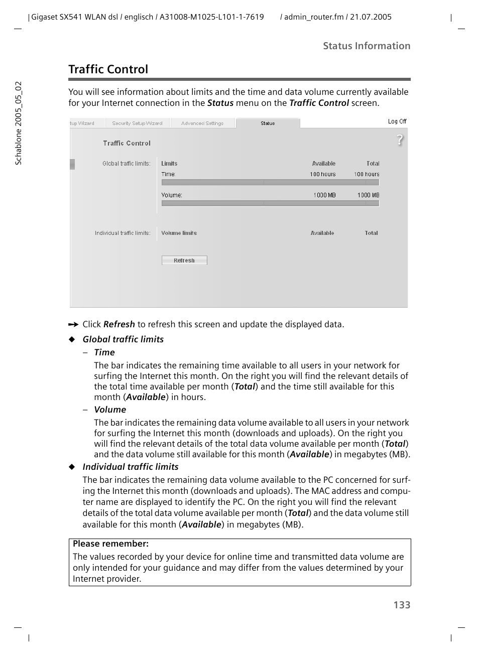 Traffic control | Siemens Gigaset SX541 WLAN dsl User Manual | Page 135 / 187