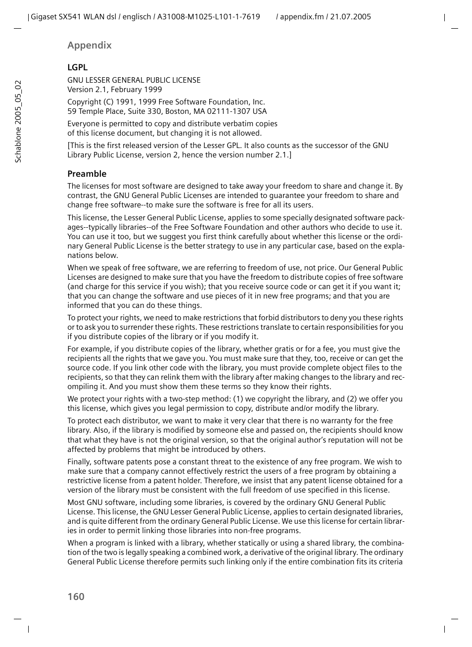 160 appendix | Siemens Gigaset SX541 WLAN dsl User Manual | Page 162 / 187