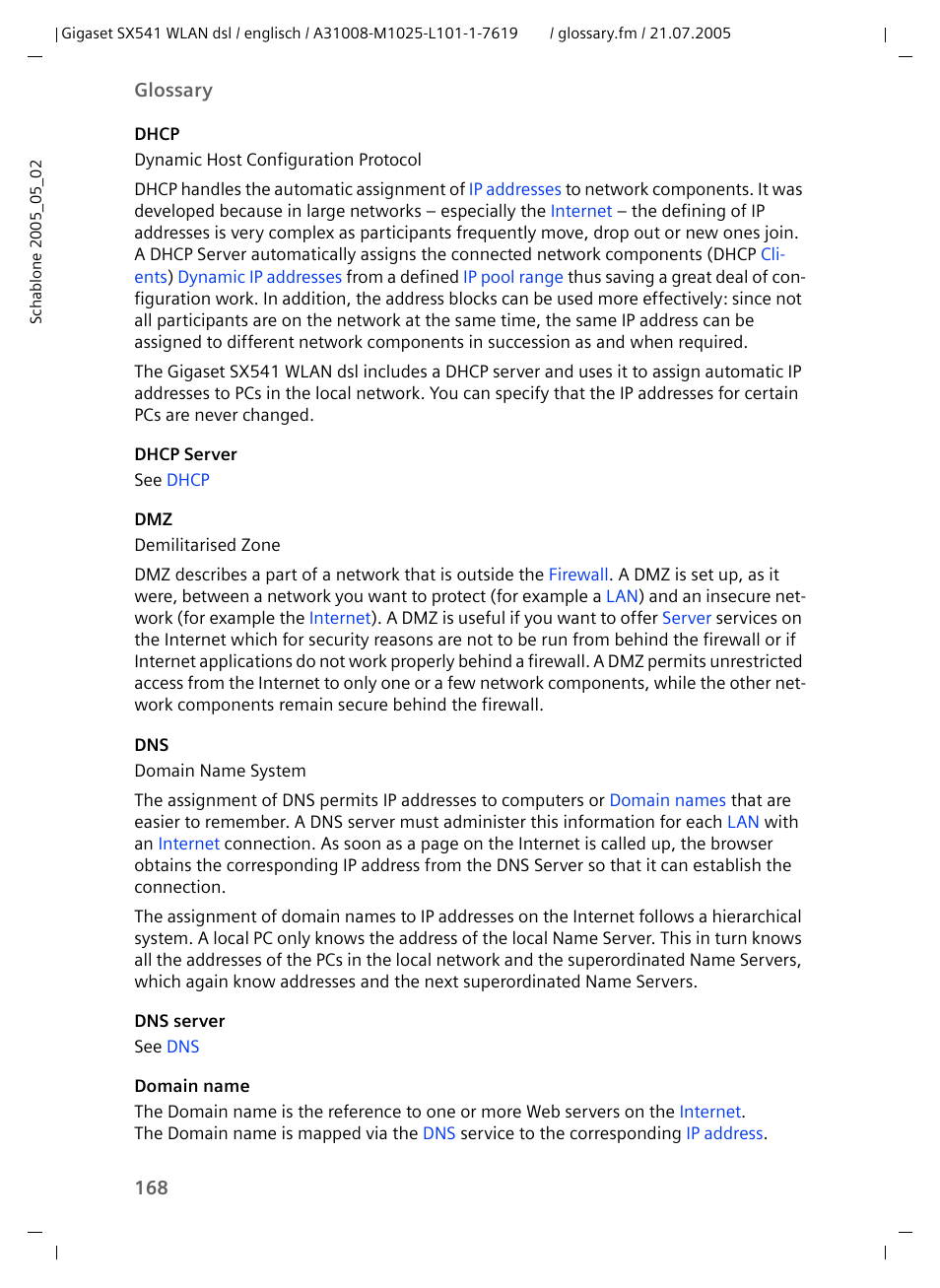 Dhcp, Domain, Names | Dns server, Dhcp server | Siemens Gigaset SX541 WLAN dsl User Manual | Page 170 / 187