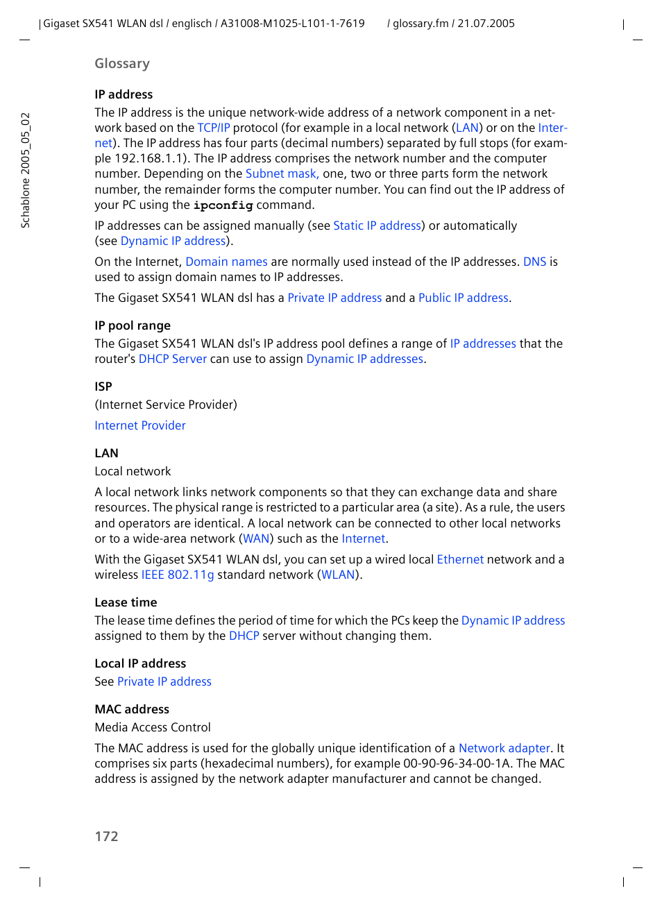 Mac address, Of t, Ne an | Ip address, Vice's, Lease time, It administ, Signment of, Ip addresses, Ip pool range | Siemens Gigaset SX541 WLAN dsl User Manual | Page 174 / 187