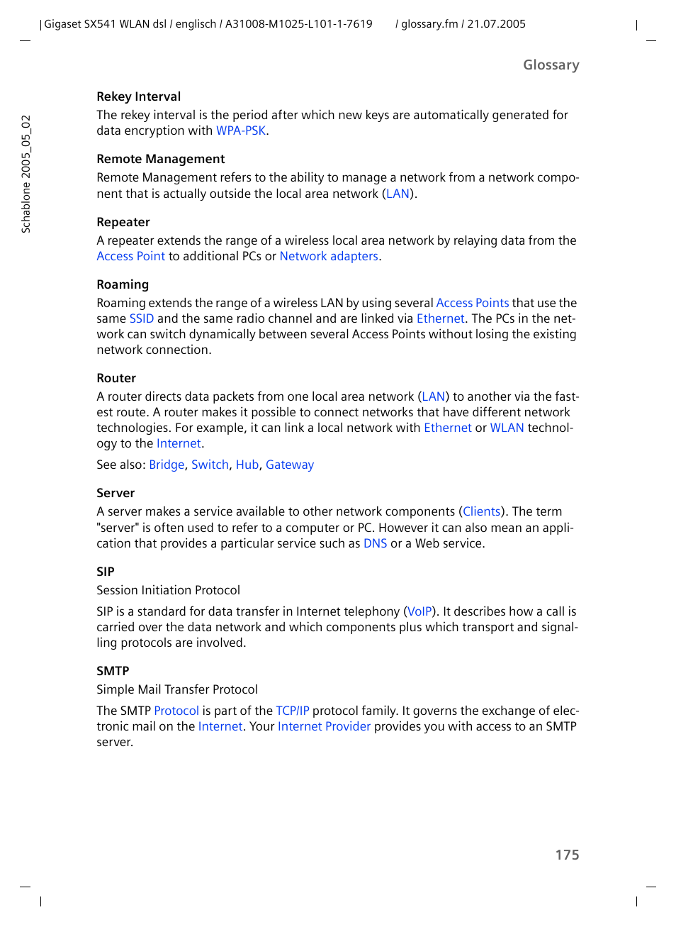 Rekey interval, Router, Server | That ne | Siemens Gigaset SX541 WLAN dsl User Manual | Page 177 / 187
