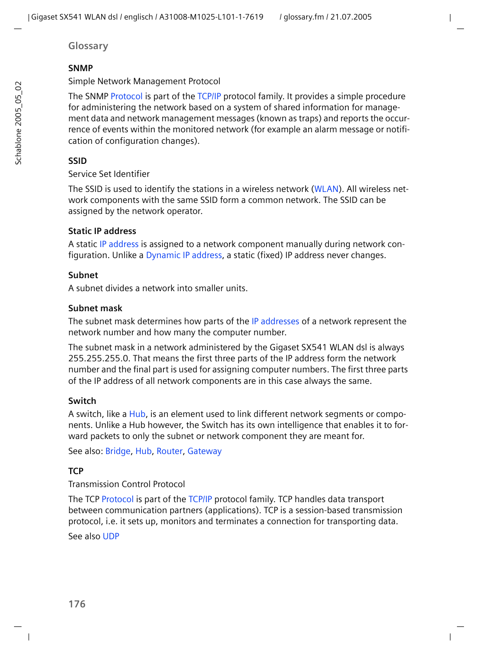 Ssid, Switch, Sign | Static ip addresses, See also, Same, And the same radio c | Siemens Gigaset SX541 WLAN dsl User Manual | Page 178 / 187