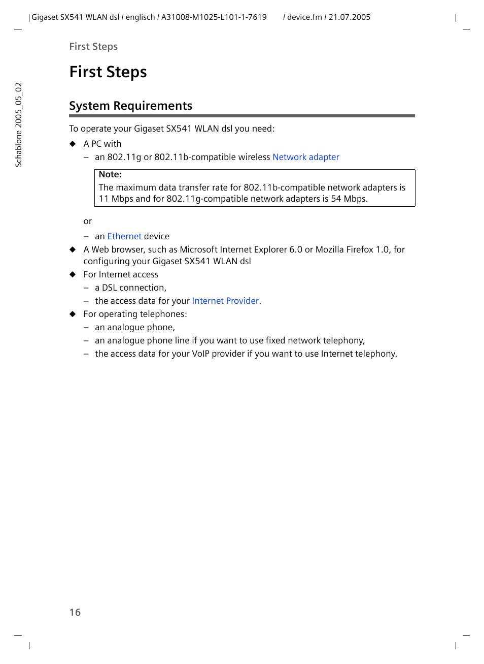 First steps, System requirements | Siemens Gigaset SX541 WLAN dsl User Manual | Page 18 / 187