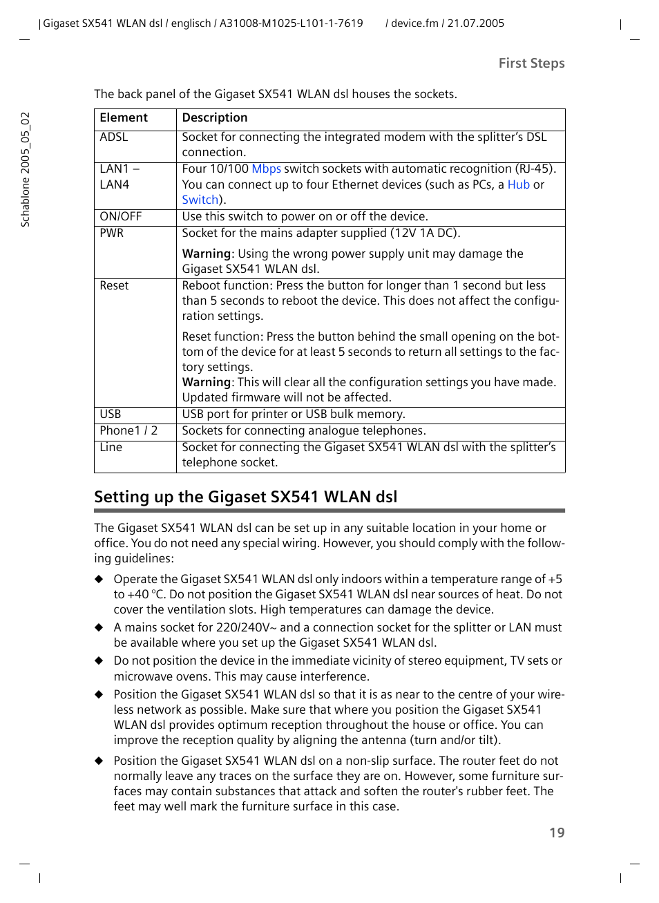 Setting up the gigaset sx541 wlan dsl | Siemens Gigaset SX541 WLAN dsl User Manual | Page 21 / 187