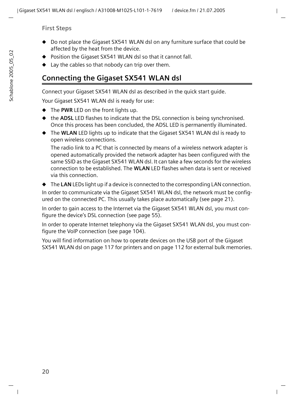Connecting the gigaset sx541 wlan dsl | Siemens Gigaset SX541 WLAN dsl User Manual | Page 22 / 187