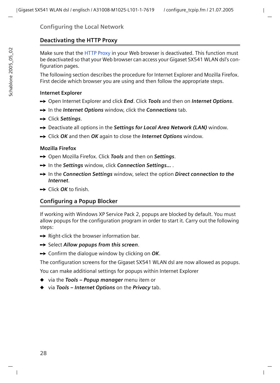 Configuring a popup blocker | Siemens Gigaset SX541 WLAN dsl User Manual | Page 30 / 187