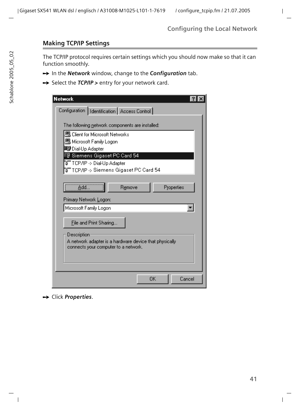 Making tcp/ip settings | Siemens Gigaset SX541 WLAN dsl User Manual | Page 43 / 187