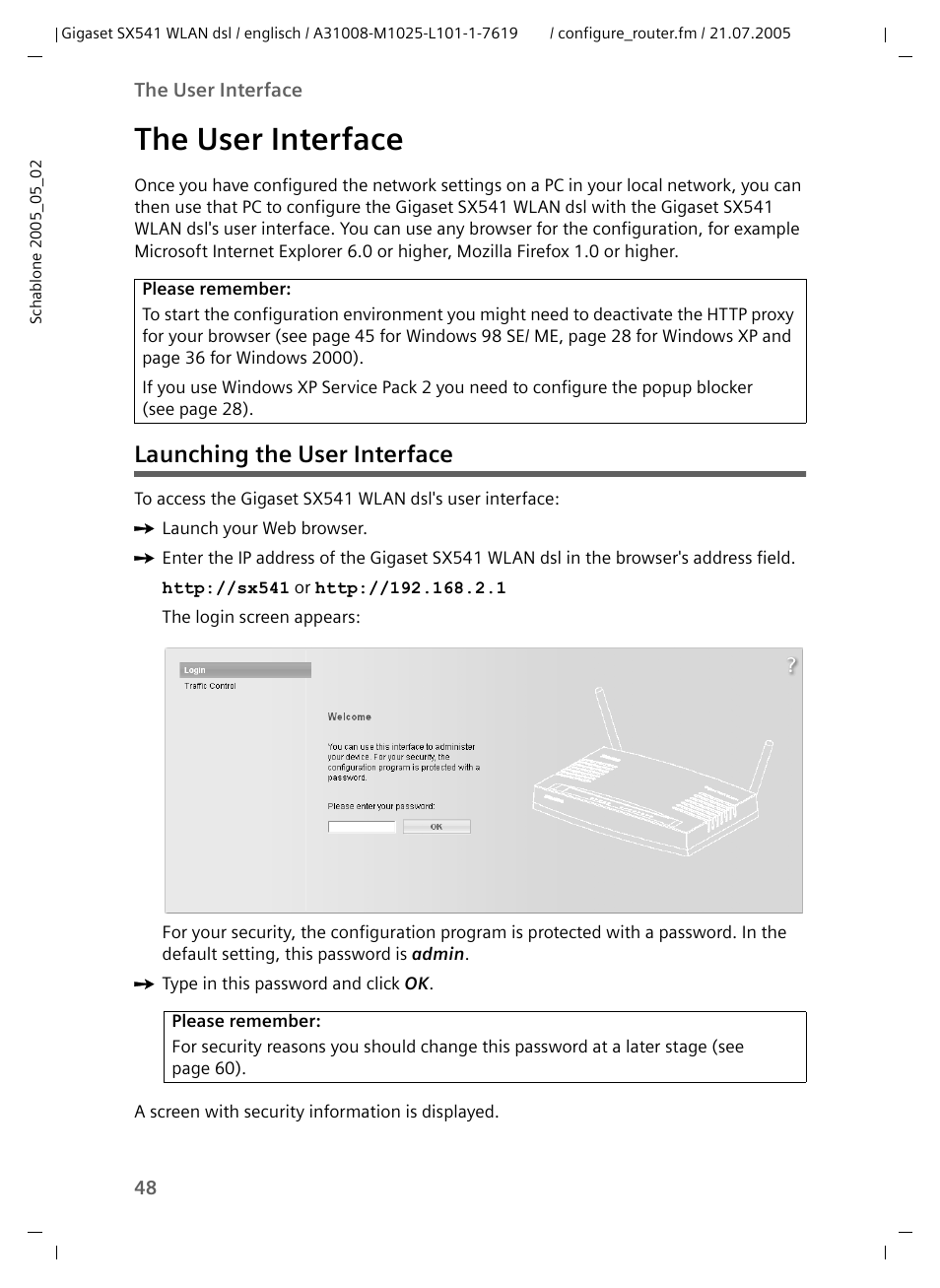 The user interface, Launching the user interface | Siemens Gigaset SX541 WLAN dsl User Manual | Page 50 / 187