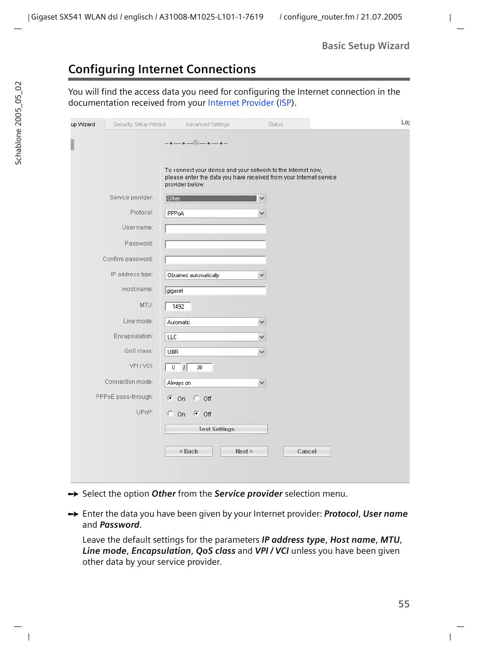 Configuring internet connections | Siemens Gigaset SX541 WLAN dsl User Manual | Page 57 / 187
