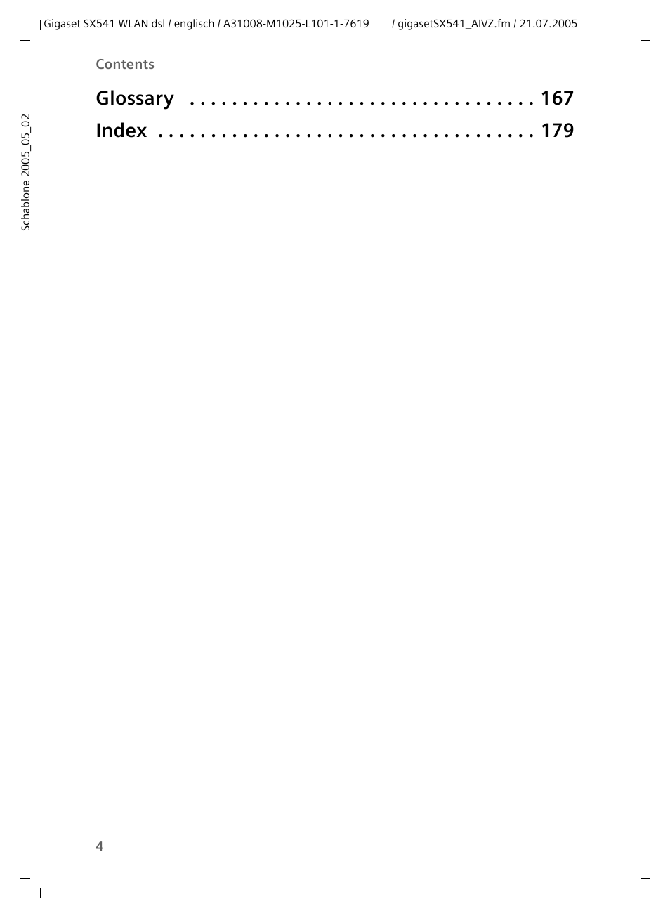 Glossary index | Siemens Gigaset SX541 WLAN dsl User Manual | Page 6 / 187