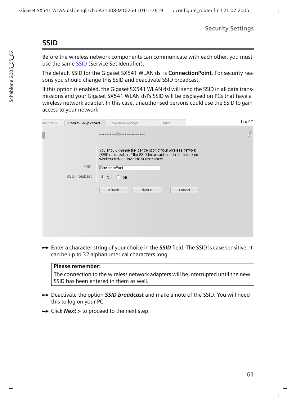 Ssid | Siemens Gigaset SX541 WLAN dsl User Manual | Page 63 / 187