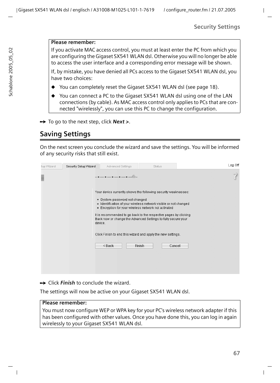 Saving settings | Siemens Gigaset SX541 WLAN dsl User Manual | Page 69 / 187