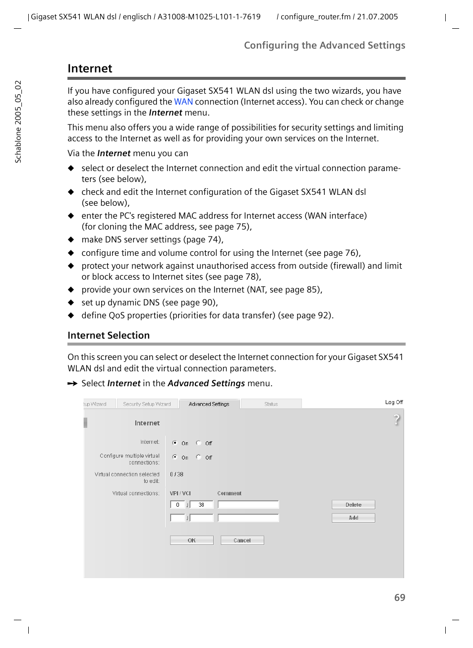 Internet, Internet selection | Siemens Gigaset SX541 WLAN dsl User Manual | Page 71 / 187