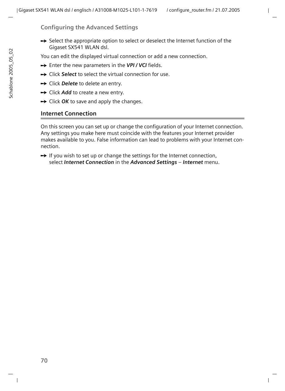 Internet connection | Siemens Gigaset SX541 WLAN dsl User Manual | Page 72 / 187