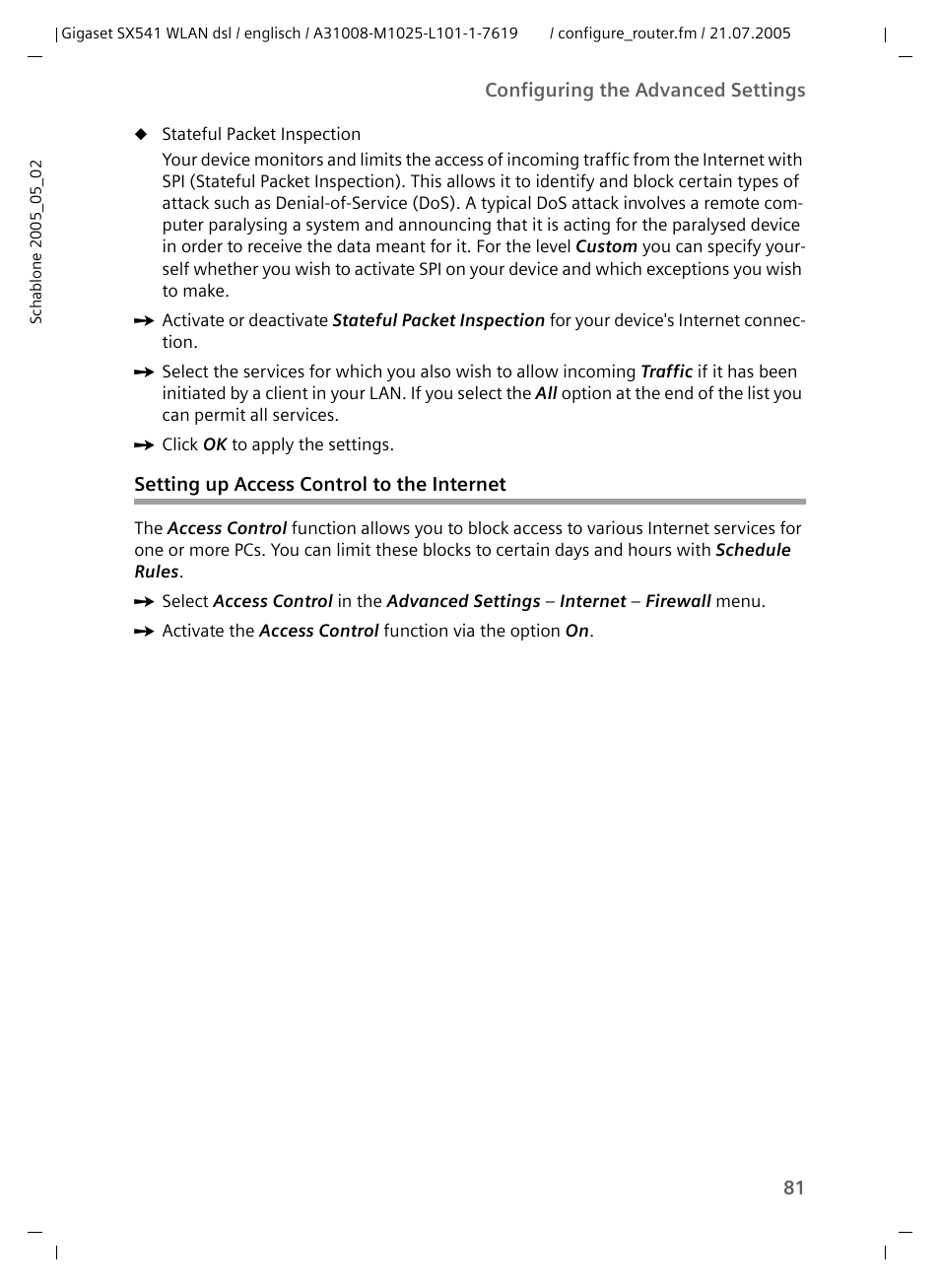 Setting up access control to the internet | Siemens Gigaset SX541 WLAN dsl User Manual | Page 83 / 187