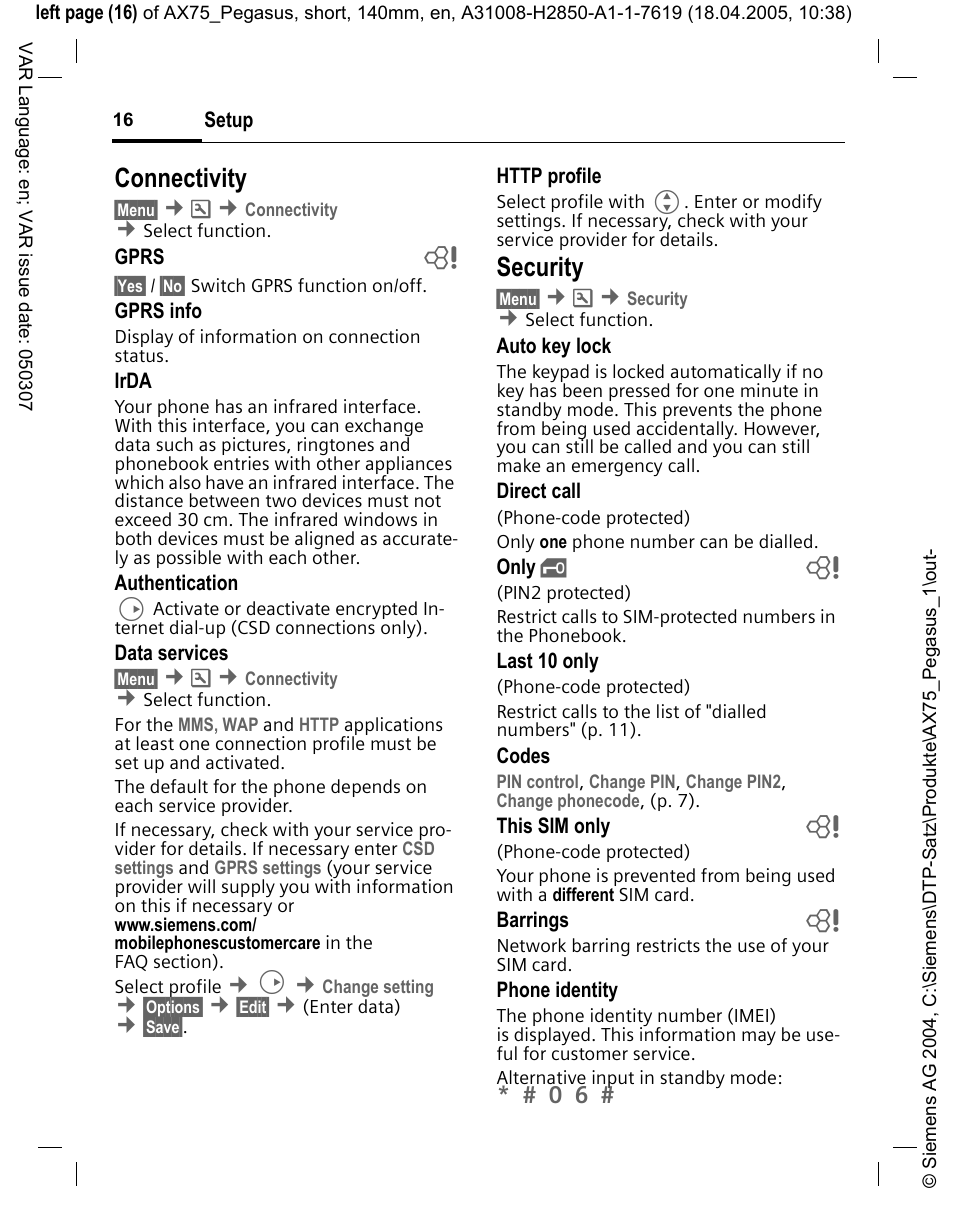 Connectivity, Security | Siemens AX75 User Manual | Page 17 / 28