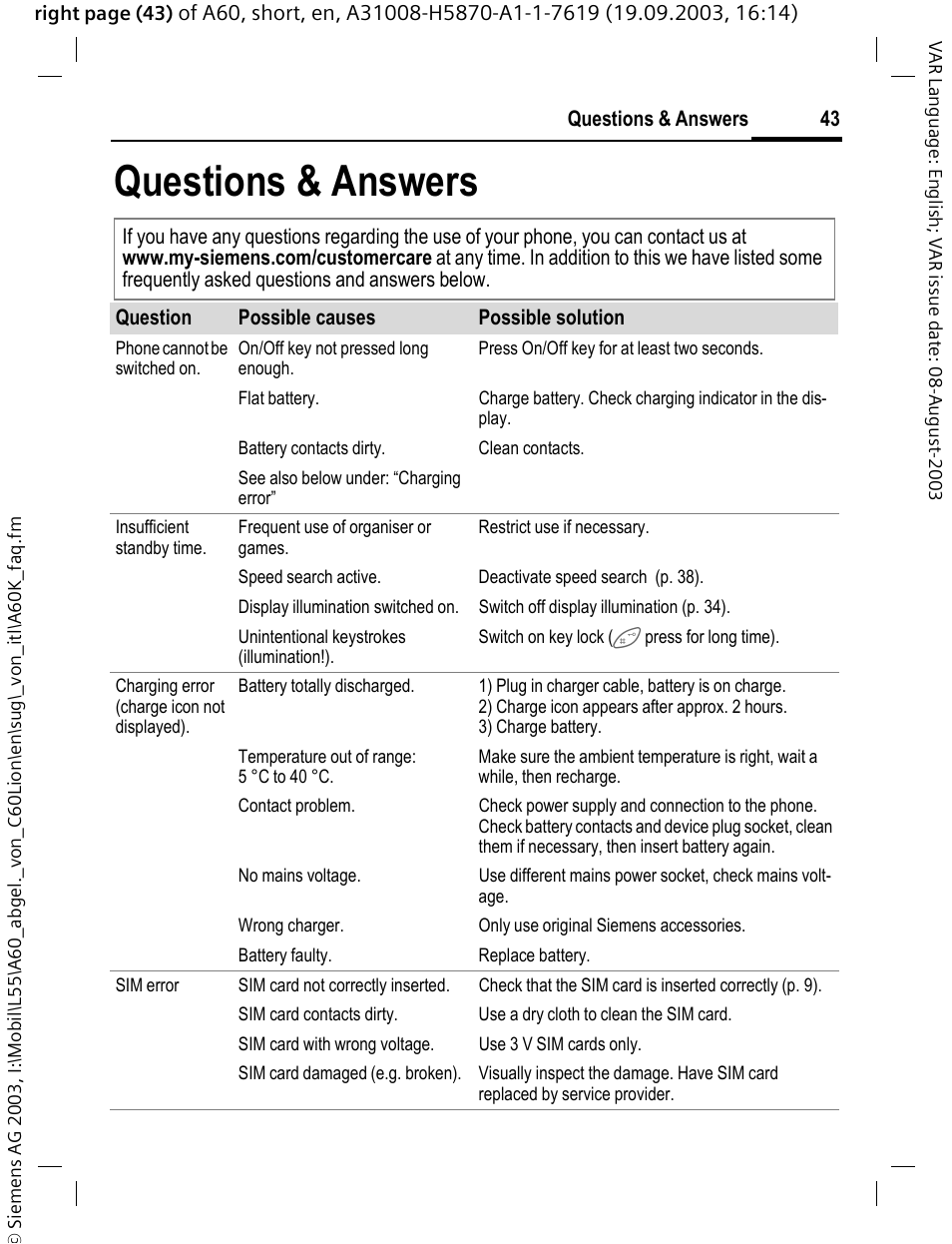 Questions & answers | Siemens A60 User Manual | Page 44 / 62