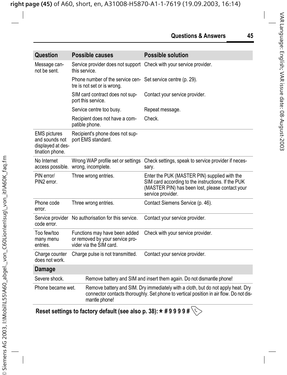 Siemens A60 User Manual | Page 46 / 62