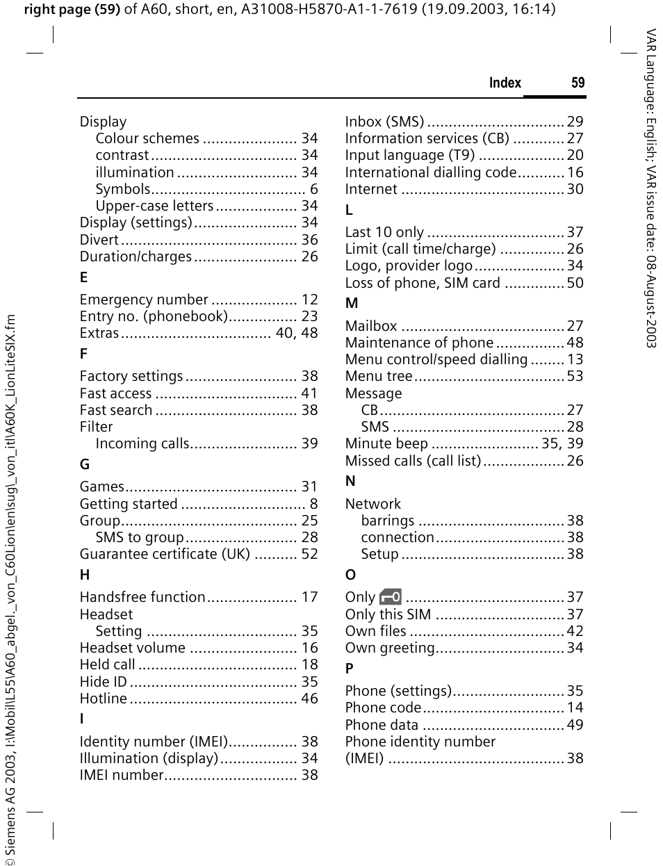 Siemens A60 User Manual | Page 60 / 62