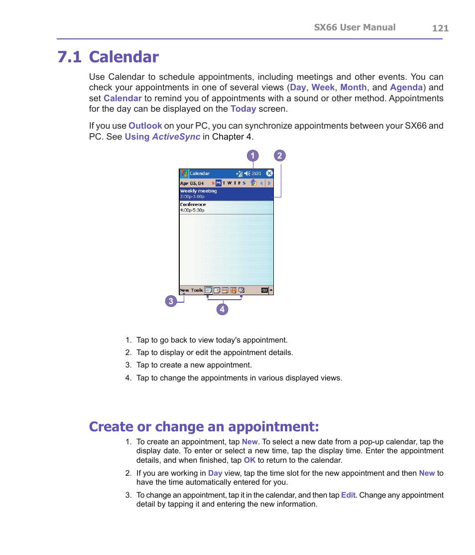 1 calendar, Create or change an appointment | Siemens SX66 User Manual | Page 121 / 179