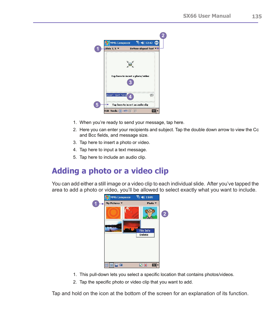 Adding a photo or a video clip | Siemens SX66 User Manual | Page 135 / 179