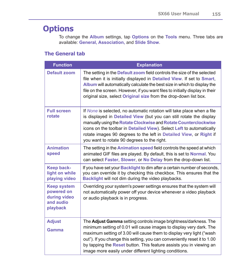 Options | Siemens SX66 User Manual | Page 155 / 179