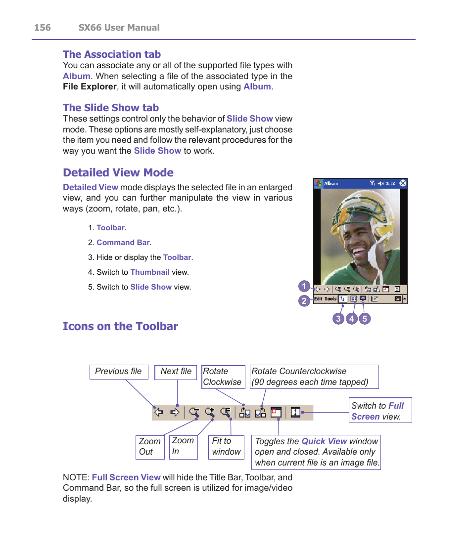 Detailed view mode, Icons on the toolbar | Siemens SX66 User Manual | Page 156 / 179