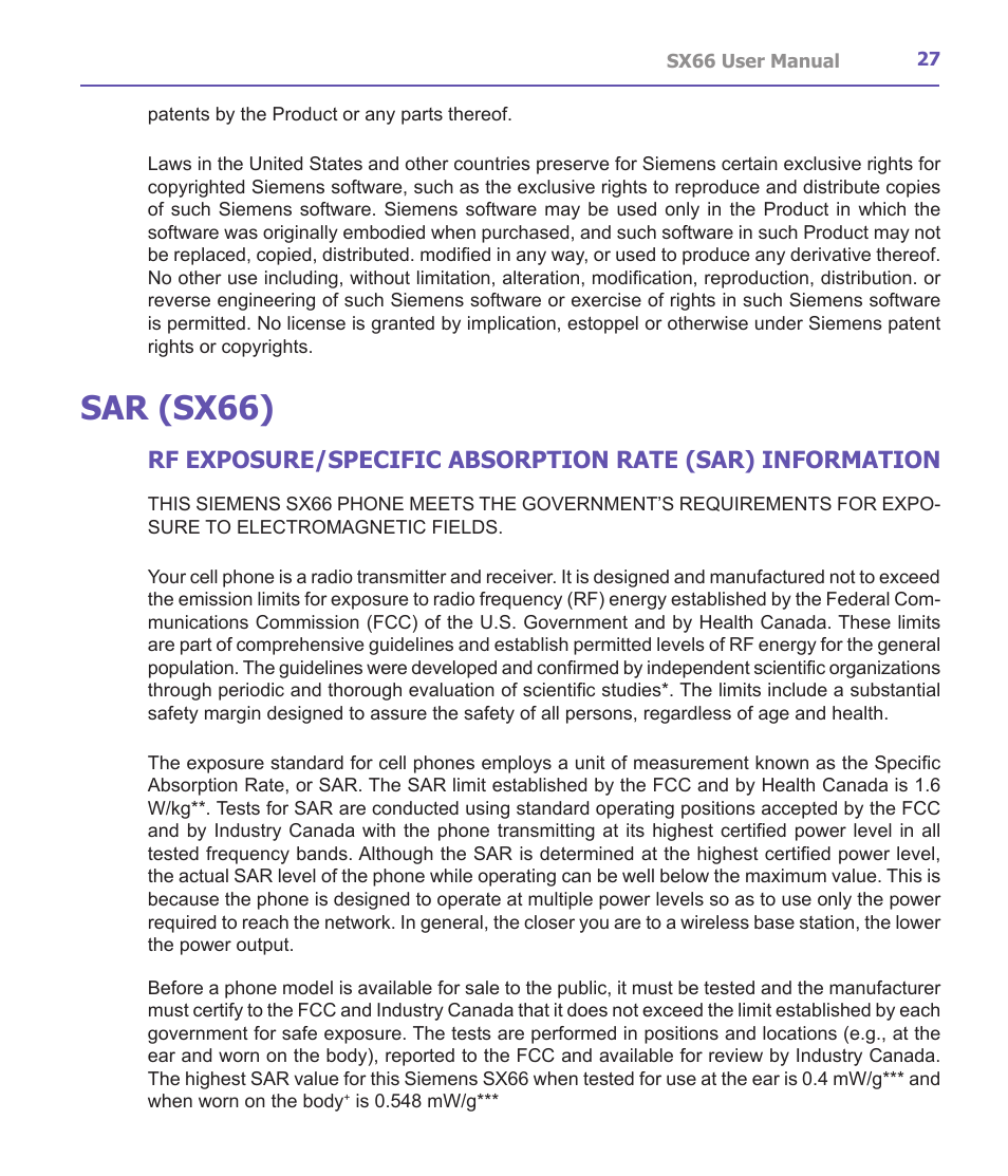 Sar (sx66) | Siemens SX66 User Manual | Page 27 / 179