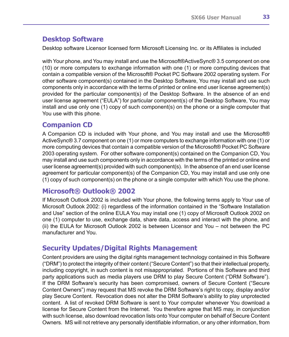 Desktop software, Companion cd, Microsoft® outlook® 2002 | Security updates/digital rights management | Siemens SX66 User Manual | Page 33 / 179