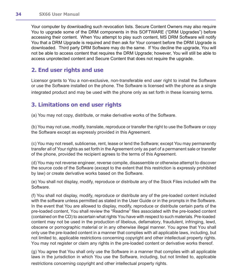End user rights and use, Limitations on end user rights | Siemens SX66 User Manual | Page 34 / 179