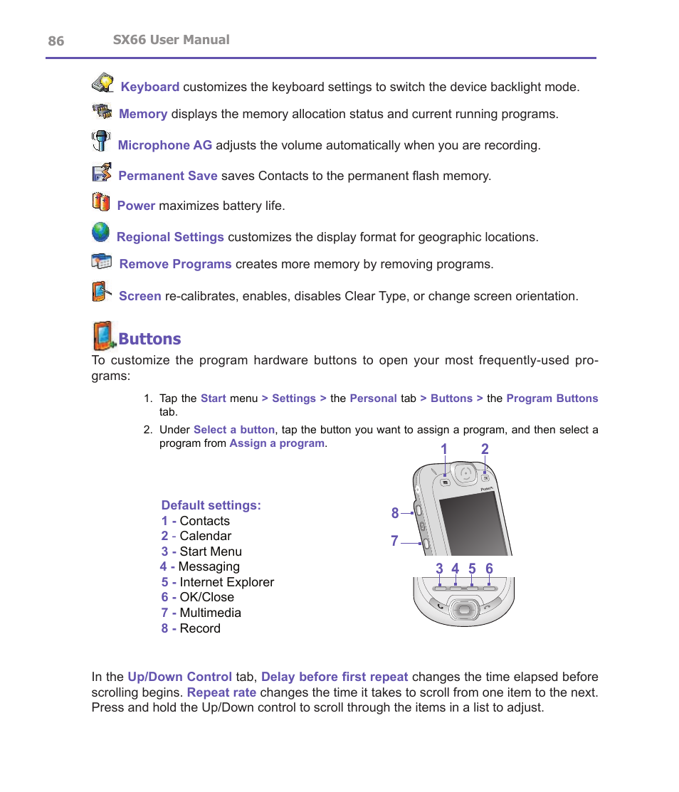 Buttons | Siemens SX66 User Manual | Page 86 / 179