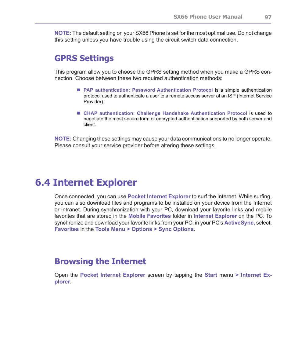 4 internet explorer, Gprs settings, Browsing the internet | Siemens SX66 User Manual | Page 97 / 179
